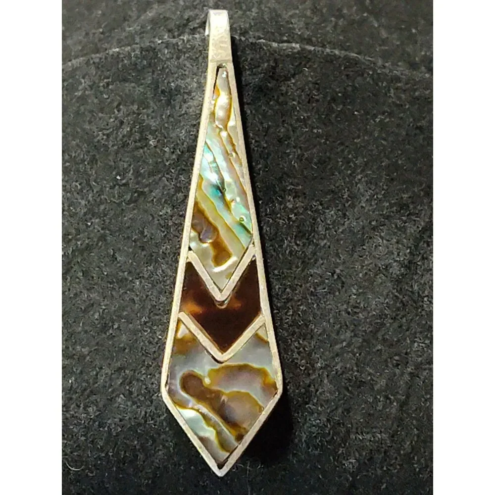 Striking Sterling Silver 925 Vintage Zuni-Style Abalone Inlay Money Tie Clip